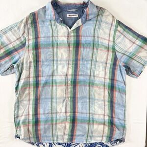 Tommy Bahama Fronde‎ Dei Marmi Camp Shirt Mens XL Beach Resort Plaid Hawaiian